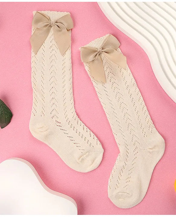 Cream-Bow Baby Stockings