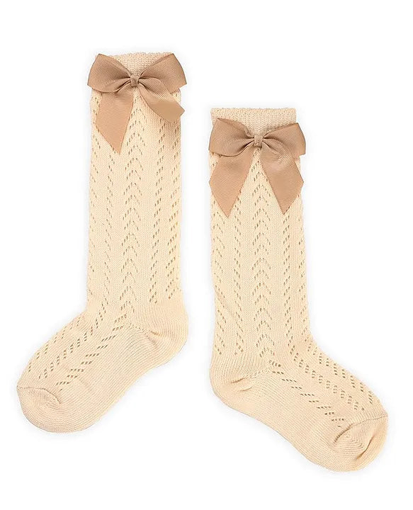 Cream-Bow Baby Stockings