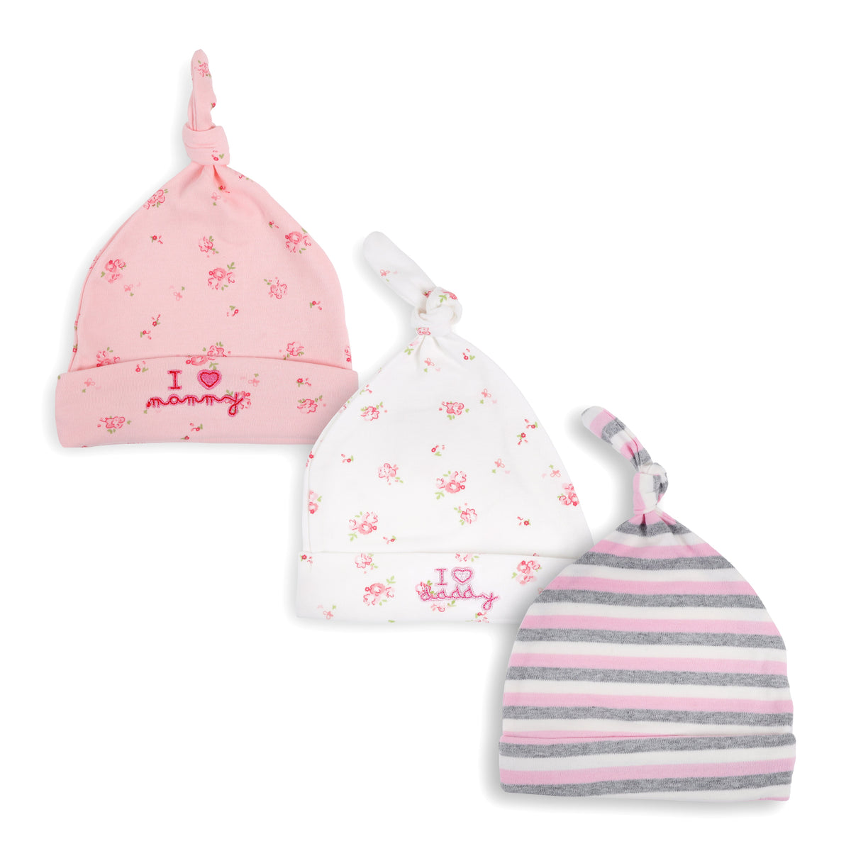 Little miss floral knotted Baby Caps - Pack of 3