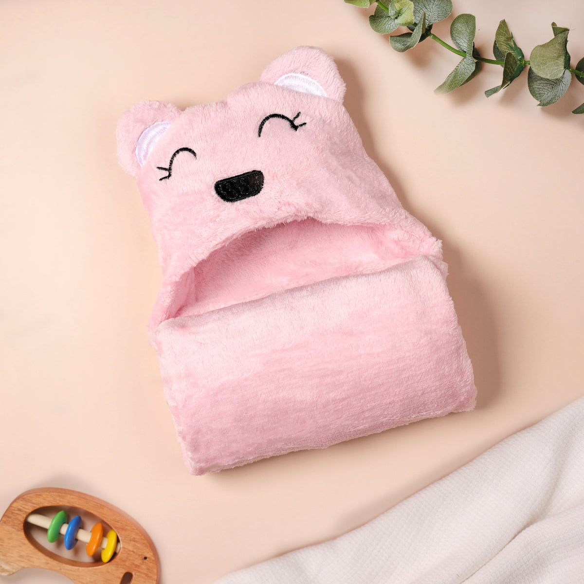 Pink Bear Hooded Fur Baby Blanket