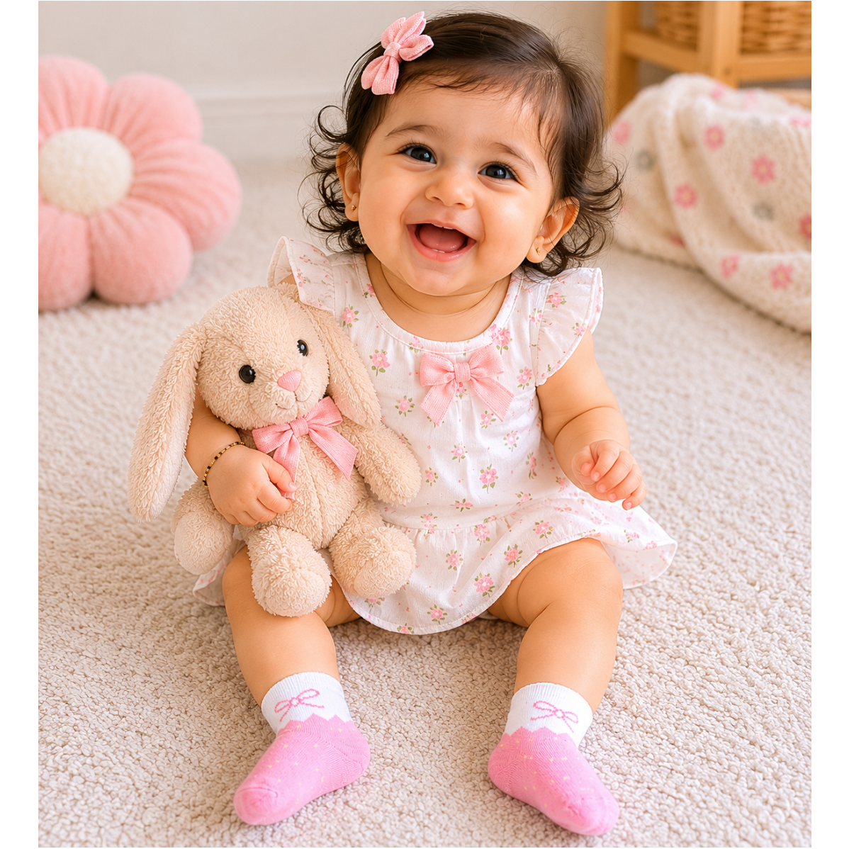 Dotty Bunny Flat Baby Socks (Pack of 3)