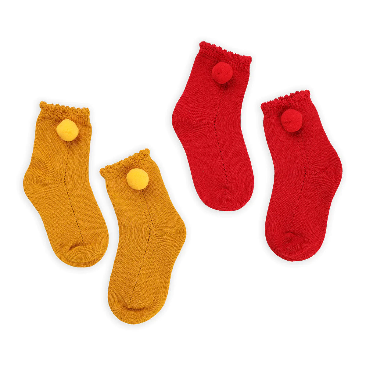 Red & Yellow Pom Pom Baby Socks Pack of 2