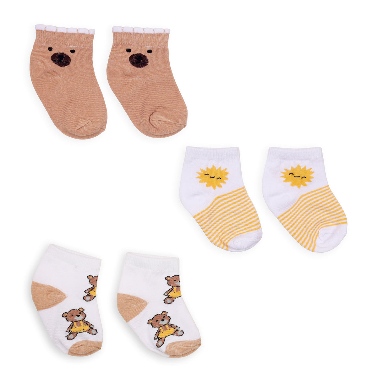Cuddly Bear Flat Baby Socks (Pack of 3)