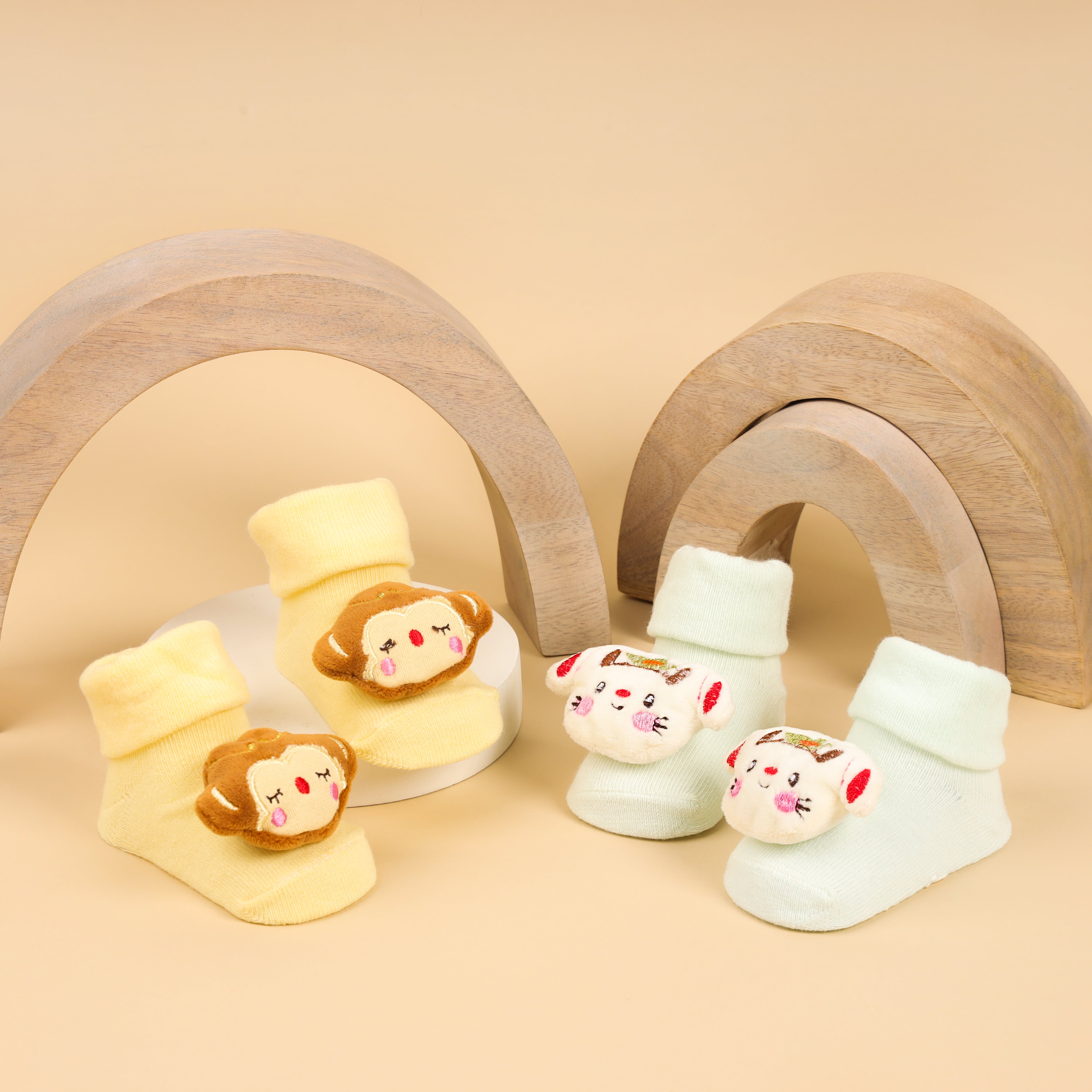 Monkey Friends 3D Baby Socks - Pack of 2