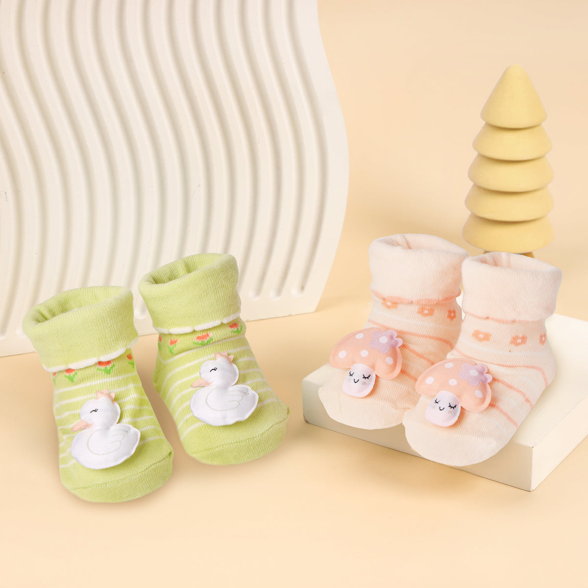 Swans and Shrooms 3D Baby Socks - Pack of 2