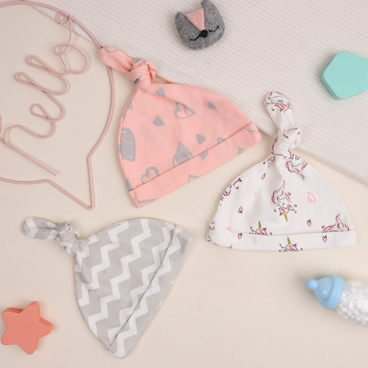 Unicorn Love Knotted Baby Caps - 3 Pack