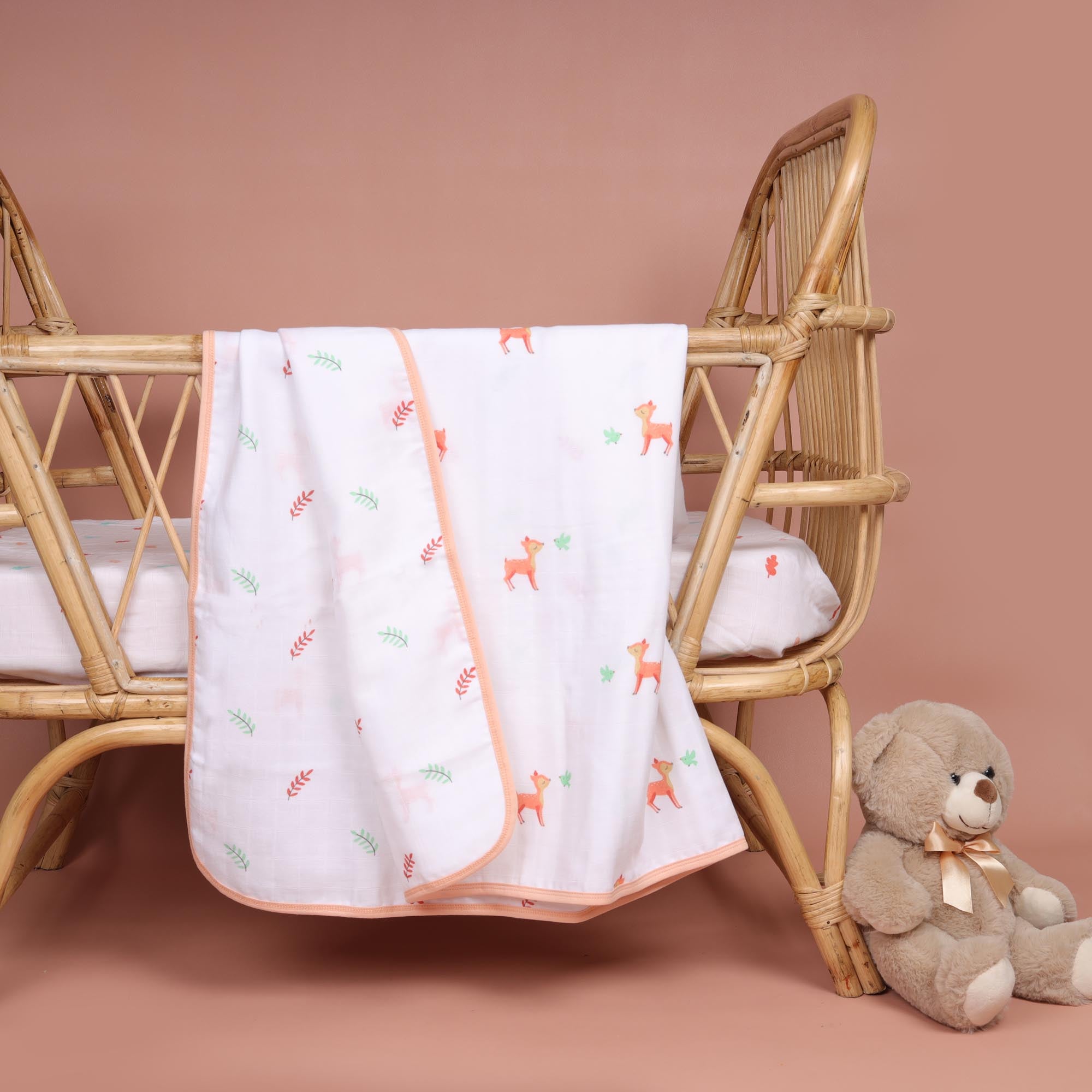 Pink Deer Organic Reversible Baby Blanket