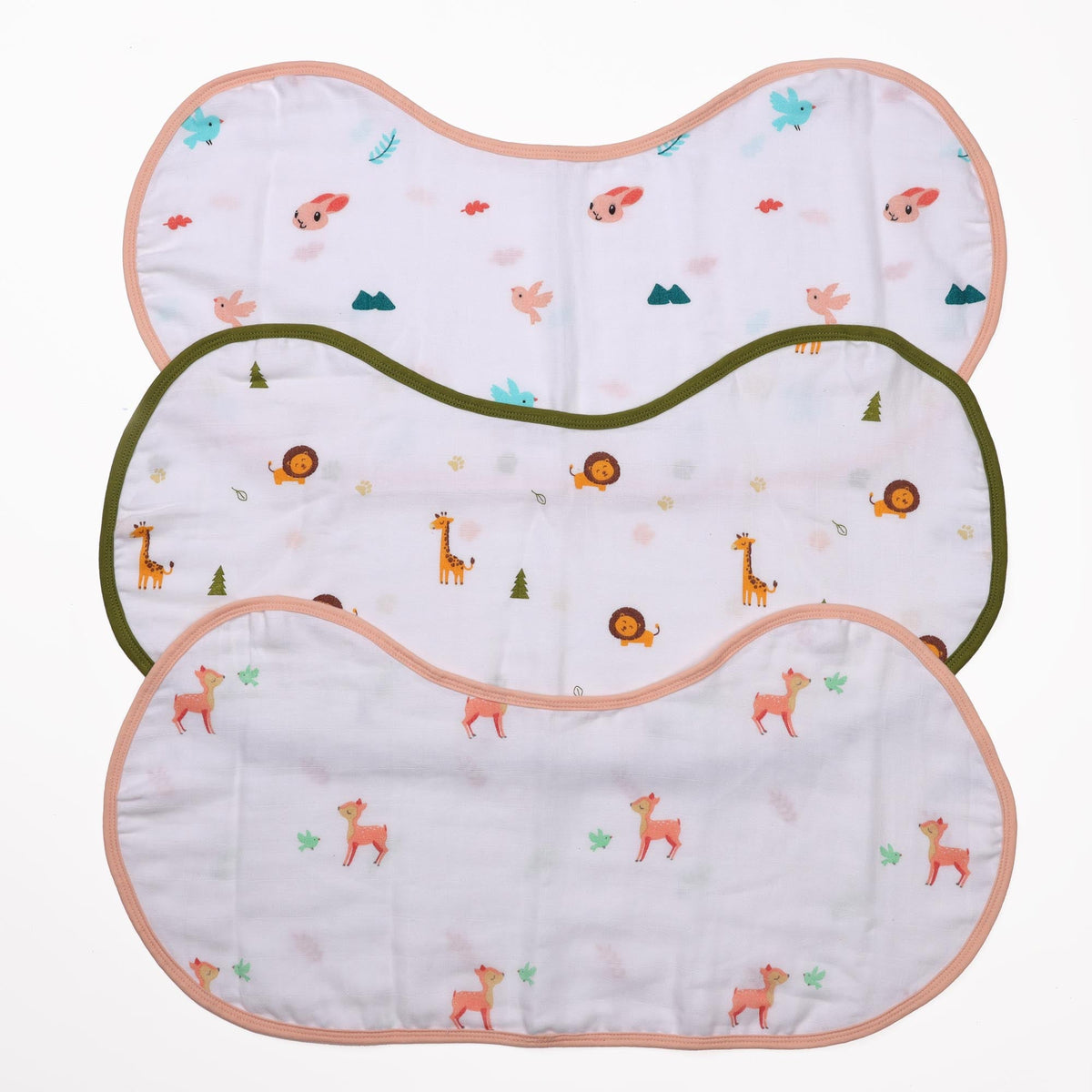 Fun in Forest Reversible Organic Baby Burp Cloth Bibs - 3 pack