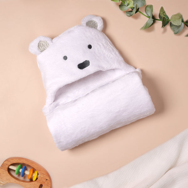 White Bear Hooded Baby Fur Blanket
