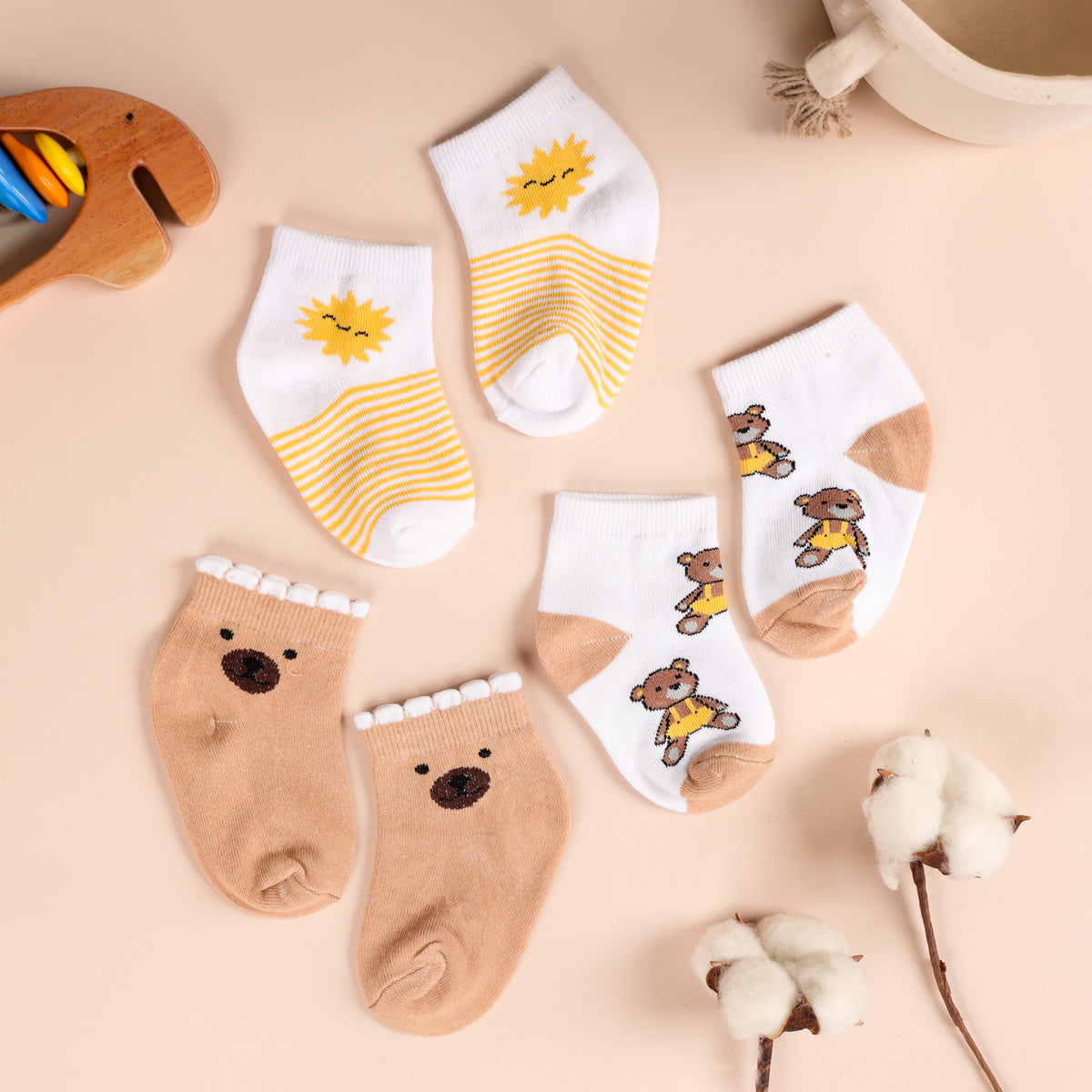 Cuddly Bear Flat Baby Socks (Pack of 3)