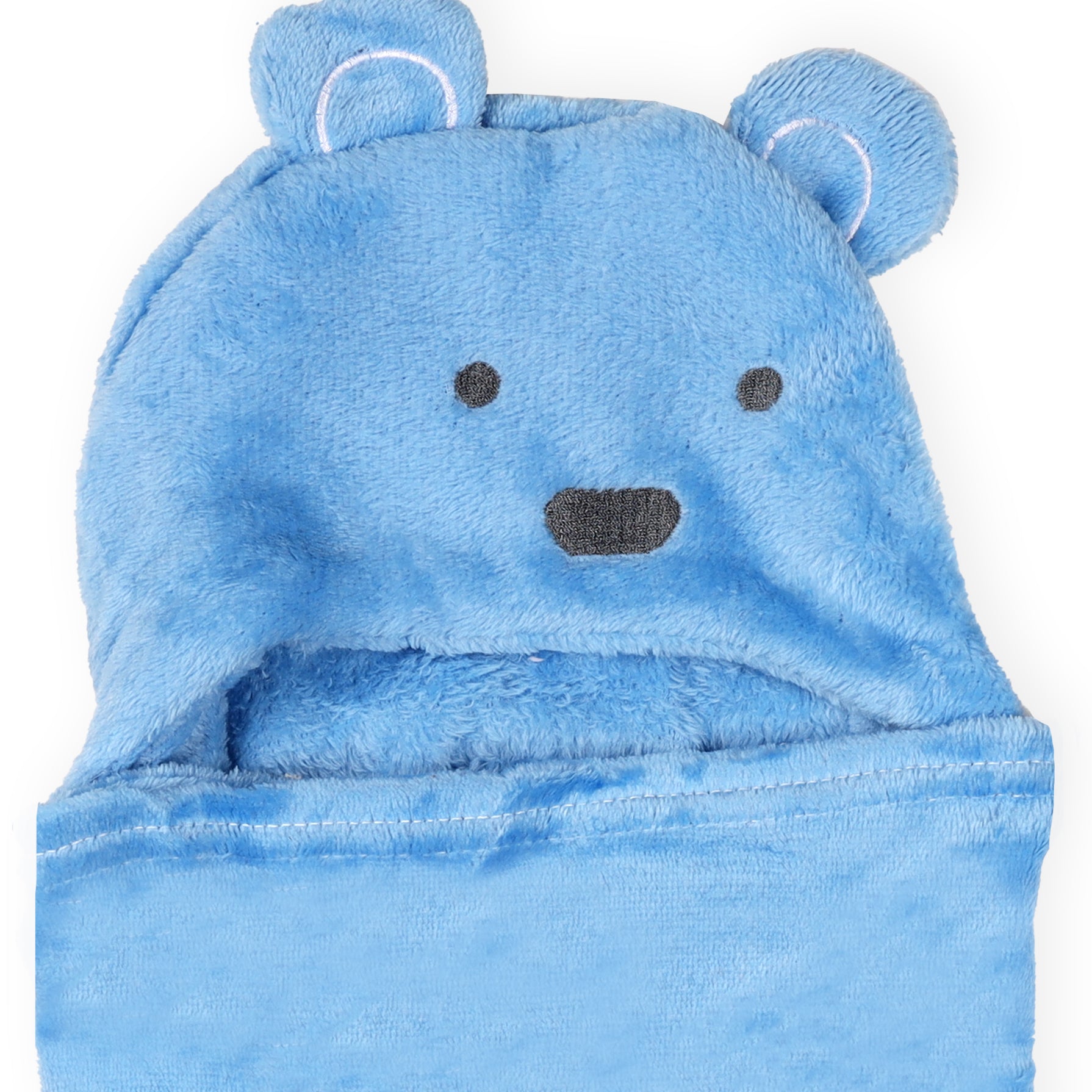 Blue Bear Hooded Fur Baby Blanket