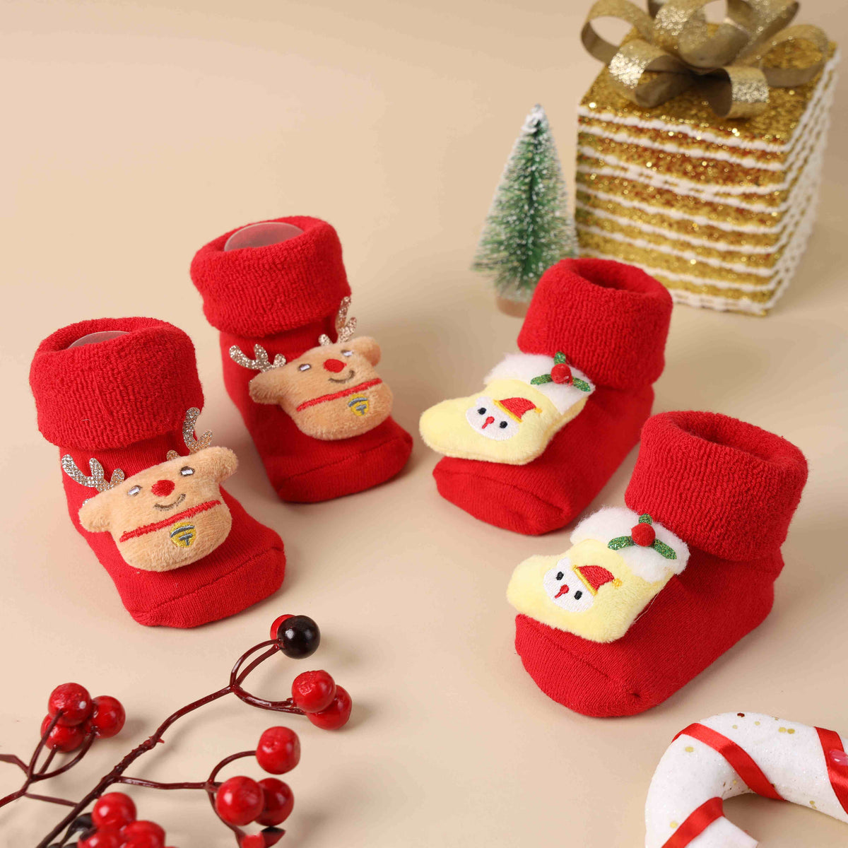 Festive Reindeer Christmas 3D Baby socks - Pack of 2