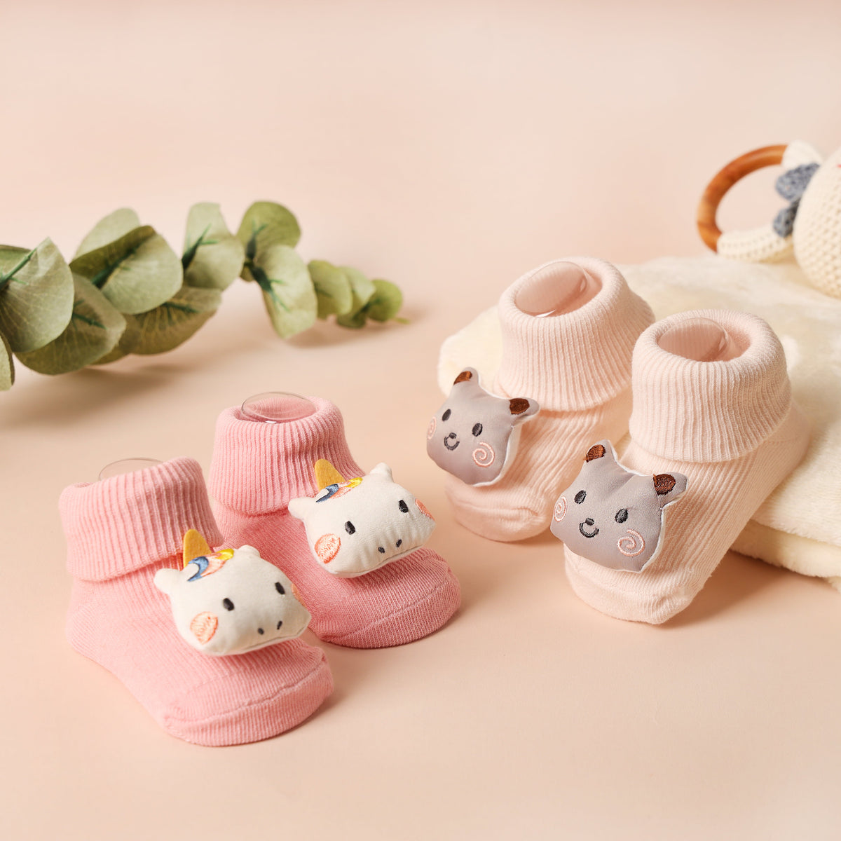Unicorn and Bear 3D Baby Socks (Pack of 2)
