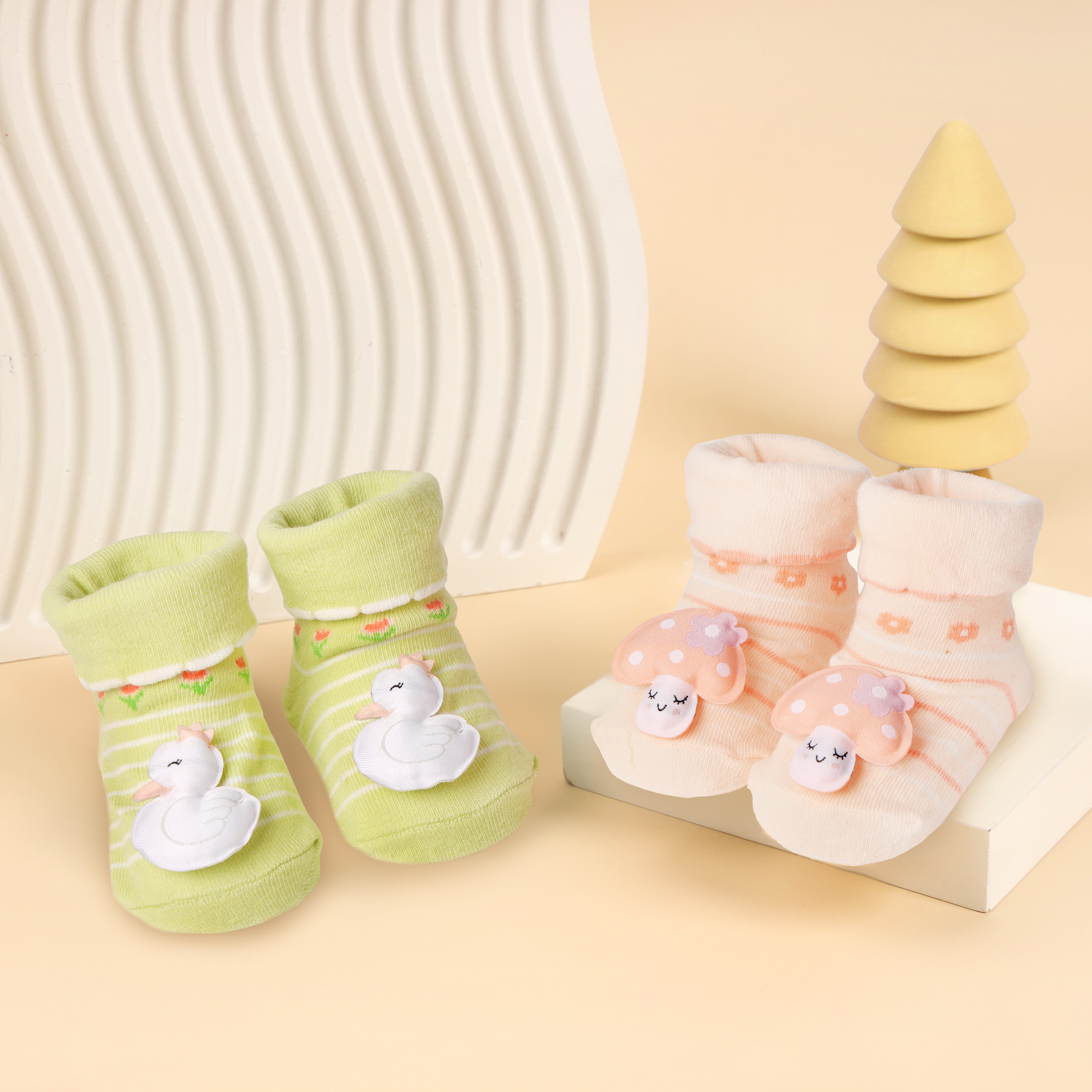Swans and Shrooms 3D Baby Socks - Pack of 2