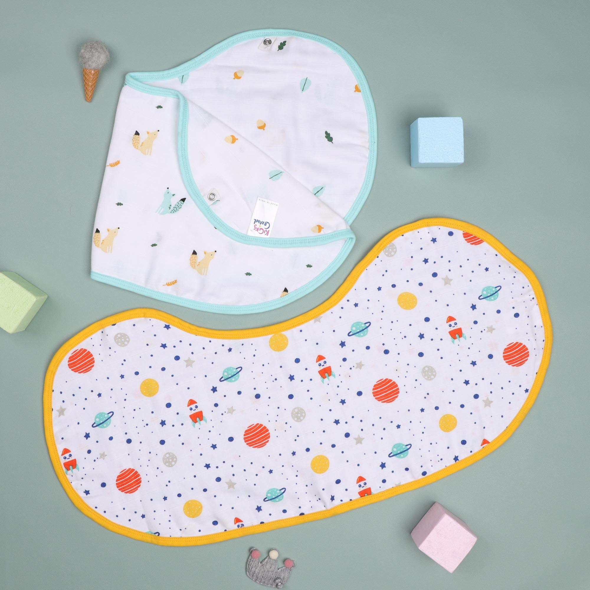 Baby Explorer Reversible Organic Burp Cloth Bibs - 2 pack