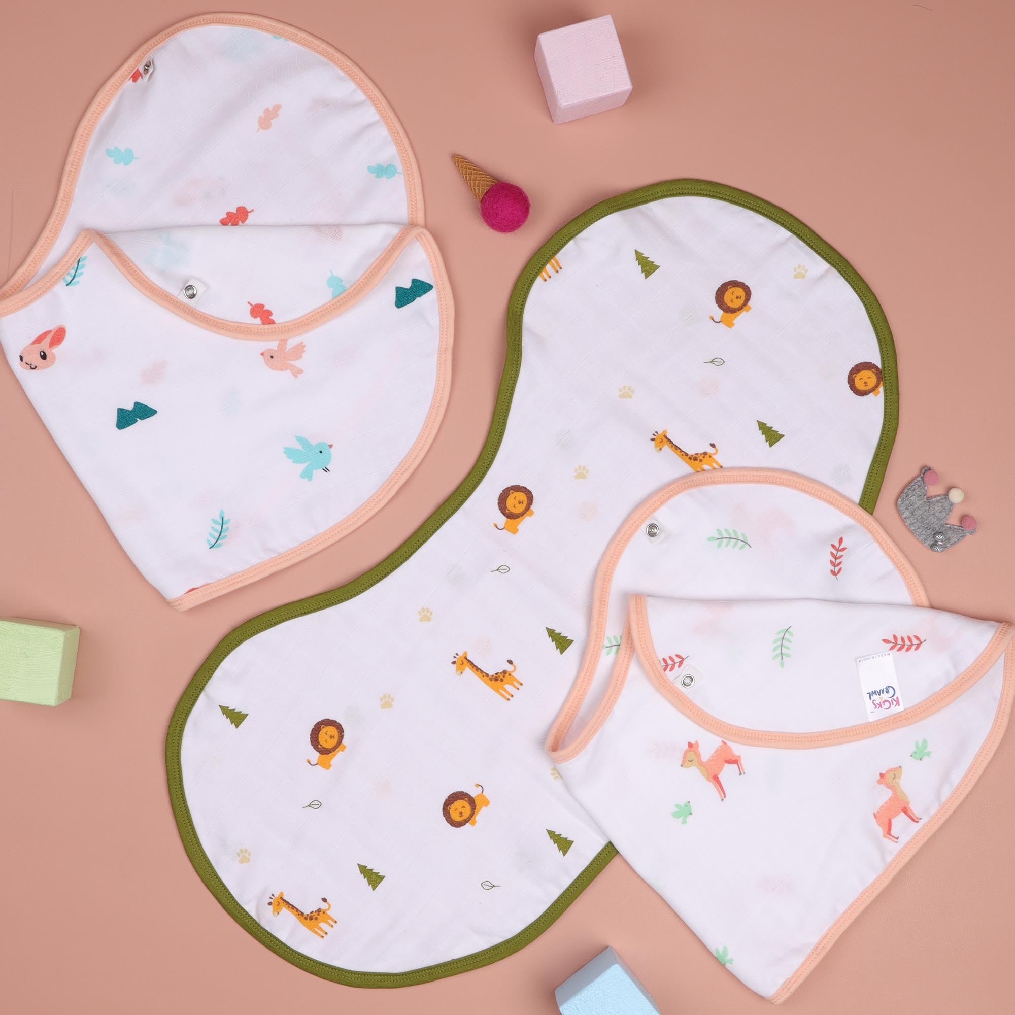 Fun in Forest Reversible Organic Burp Cloth Bibs - 3 pack